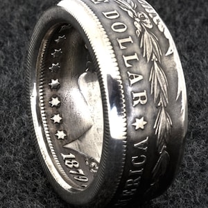 1878 Silver Morgan Dollar Coin Ring Sizes 9-23 Half Unique Gift Men's Large 3D Double Sided Coin Ring Wedding Band 12mm Wide 45th Birthday