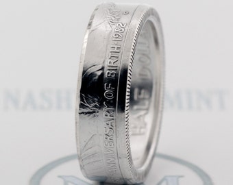 1982 Silver Half Dollar Coin Ring 41st Birthday Gift George Washington Silver Proof Wedding Bands Size 6-17 Cool 41 Year Anniversary Present