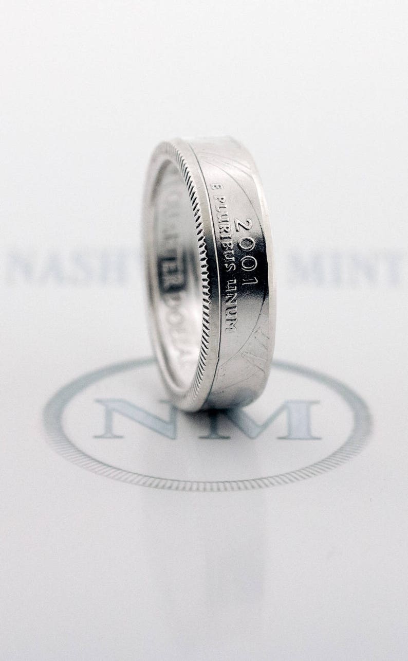 Coin Ring 2001 Silver Quarter Coin Rings 18th Birthday Gift 18 Year Anniversary Band New York North Carolina Rhode Island Vermont Kentucky image 1