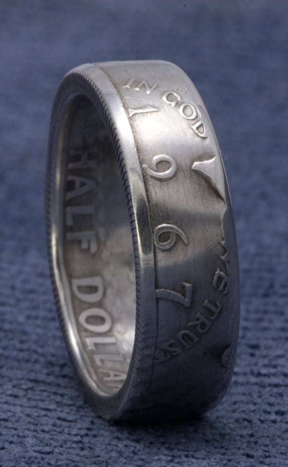 Coin Ring 1967 Silver US Half Dollar CoinRing JFK Kennedy 58th Birthday Gift 58 Year Wedding Anniversary Band Gift Size 6-17 In God We Trust