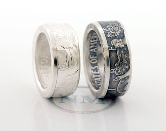 2008 Silver Dollar Coin Ring 15th Year Anniversary American Eagle Sizes 9-25 Large Wedding Band Liberty In God We Trust CoinRing Ag Pendant