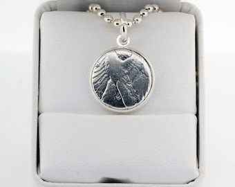 Silver Center Cut Half Dollar Pendant Handmade from the Center Cutout of a Silver Walking Liberty Half Dollar Wedding Anniversary Bride Gift