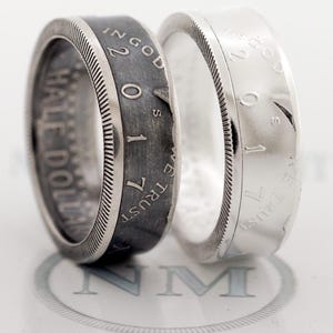Anillo con moneda de medio dólar de plata de 1970, regalo de 55.° cumpleaños, 55.° aniversario de bodas, Liberty, tallas estadounidenses 6 a 17, JFK Kennedy In God We Trust CoinRings