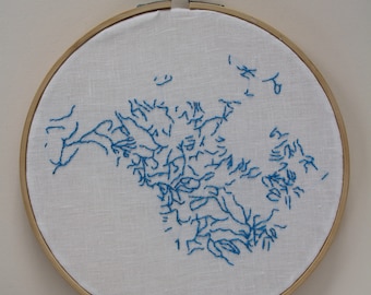 North America RIvers Map | Map embroidery | River embroidery | Nature embroidery | Nature art | USA river map | Canada river map | map art