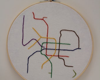 Taipei subway map | Taipei MRT Map | Embroidered Map | Embroidered subway map | Taiwan art | Taiwan subway map | Taipei art | Embroidery map