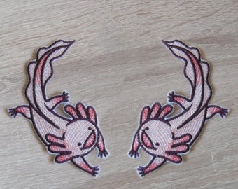 Axolotl iron on patch Mirror pair Adventurous Axolotl patches Axolotl happy Axolotl iron on Patch Patches for jackets Set