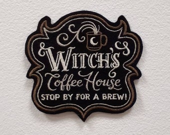 Witch's Brew iron on patch, Patches for jackets, coffee brown, Coffee & Tea Witches Typography Witches Halloween W