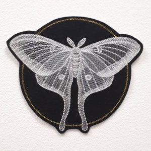 Ghostly Luna Moth Mystique embroidery iron on patch for jackets Moth Back patch Lunar iron-on patch Fantasy sew on patch Patches for jacket