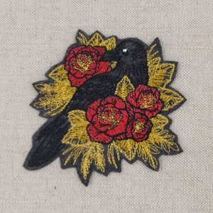 Raven and Roses embroidery iron on patch