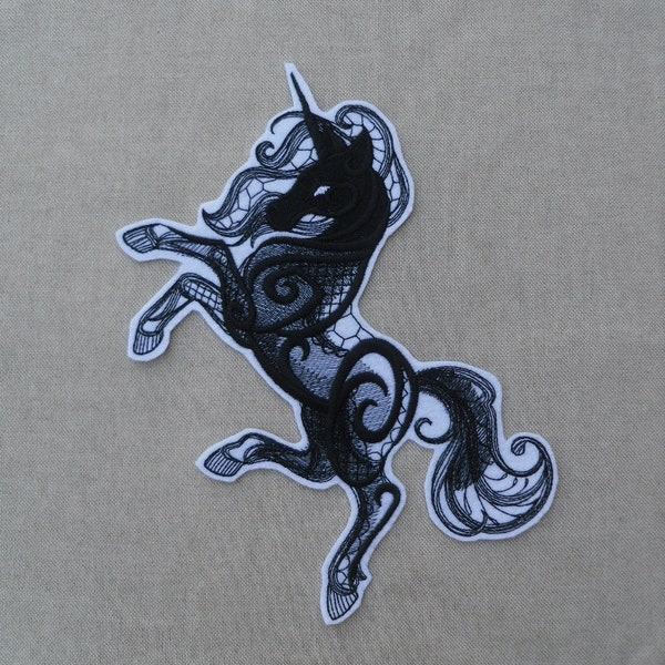 Dark Unicorn iron on patch for jackets, embroidered iron on patch, patches for jeans, patch, patches for backpack, large patch, animal patch