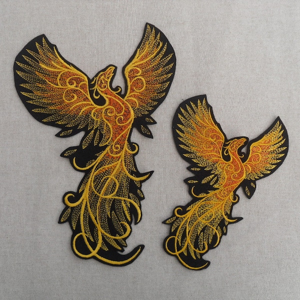 Oiseau Phoenix jaune fer brodé sur patch, fer brodé sur patch, patchs pour jeans, patch pour vestes, patchs pour sac à dos,