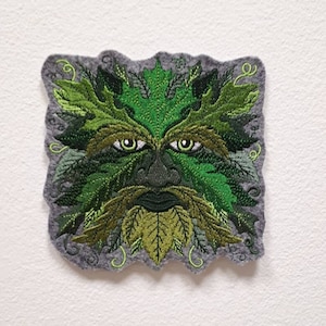 Green Man iron on patch, Seasons Spring, Plants, Pagan applique, large patch, Patches for jackets, tumblr patches, cute patch, flowers patch