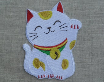 Lucky Cat iron on patch for jakets, cute cat patch, Large iron on patch, sew on applique, patches for denim jackets, patches for jeans