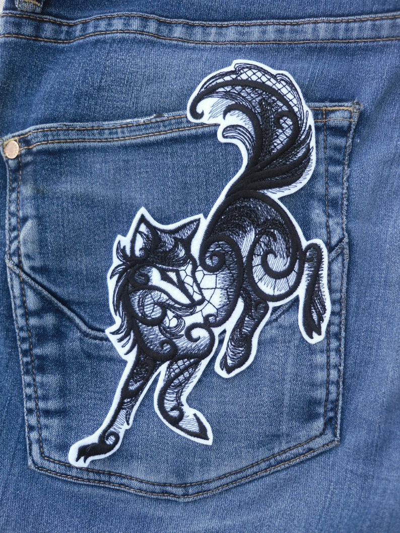 Dark Wolf Iron on Patch for Jackets Embroidered Iron on Etsy Canada