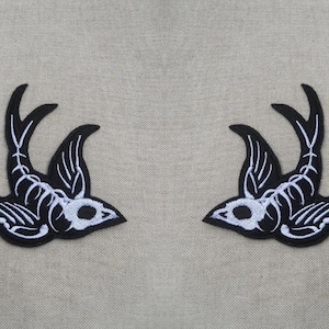 Swallow Skeleton iron on patch for jakets, cute patch, sew on applique, patches for denim jackets, patches for jeans, flying bird