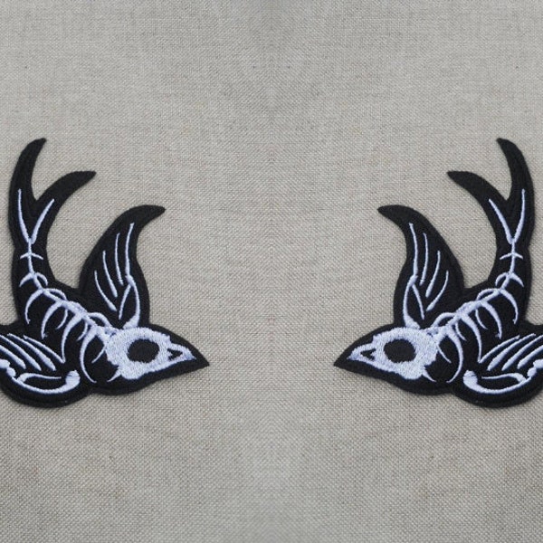 Swallow Skeleton iron on patch for jakets, cute patch, sew on applique, patches for denim jackets, patches for jeans, flying bird