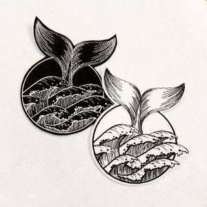 Ocean Black and White Wal Aufnäher, Bügel patch, Aufnäher für Jacken, Großer Aufnäher, Aufnäher Applikation, Ocean Blue White Waves