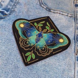 Himmlische Motte Aufnäher, Mond und Sonne Aufnäher, Mondschein Schmetterling Applikation, Patch für Jacken