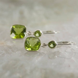 Peridot Natural Gemstone Earrings, August Birthstone Earrings, Green Gemstone