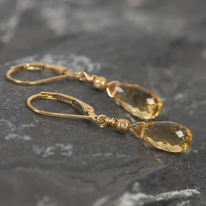 Citrine Earrings, 14K Gold Filled November Birthstone Earrings, Yellow Gemstone Dangle Earrings