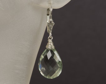 Green Amethyst Gold Filled Earrings, Natural Gemstone Earrings, February Gemstone Jewelry, Prasiolite Earrings