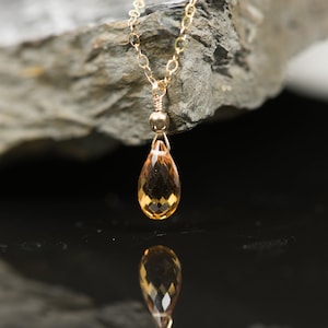 Citrine Necklace, Simple Jewelry Yellow Gemstone Pendant, Layering Dainty Genuine Citrine with Gold Filled Chain, November Birthstone
