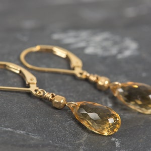 Citrine Earrings, 14K Gold Filled November Birthstone Earrings, Yellow Gemstone Dangle Earrings