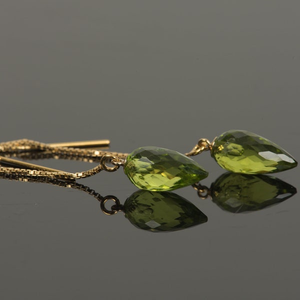 Peridot Earrings, Drop Dangle Gemstone Earrings, 14K Gold Filled Earrings