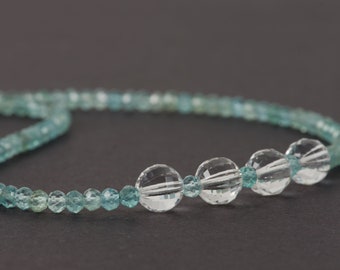 Apatite Necklace, Light Apatite and Clear Quartz Delicate Necklace, Blue gemstone Choker