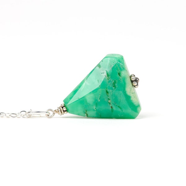 Chrysoprase Necklace, Raw Gemstone Jewelry, Rough Natural Gemstone