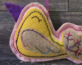 Wool Felt Hanging Bird Ornament, Double Sided