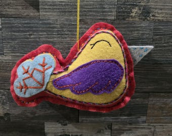 Wool Felt Hanging Bird Ornament, Double Sided