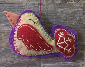 Wool Felt Hanging Bird Ornament, Double Sided