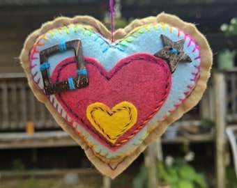 Wool Felt Hanging Heart Ornament, Double Sided