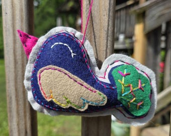 Wool Felt Hanging Bird Ornament, Double Sided