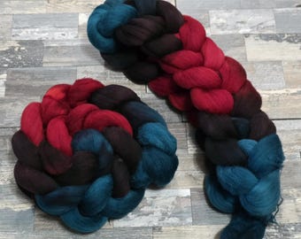 19.5 Micron Hand-Dyed Merino Roving - 4oz. Braid.