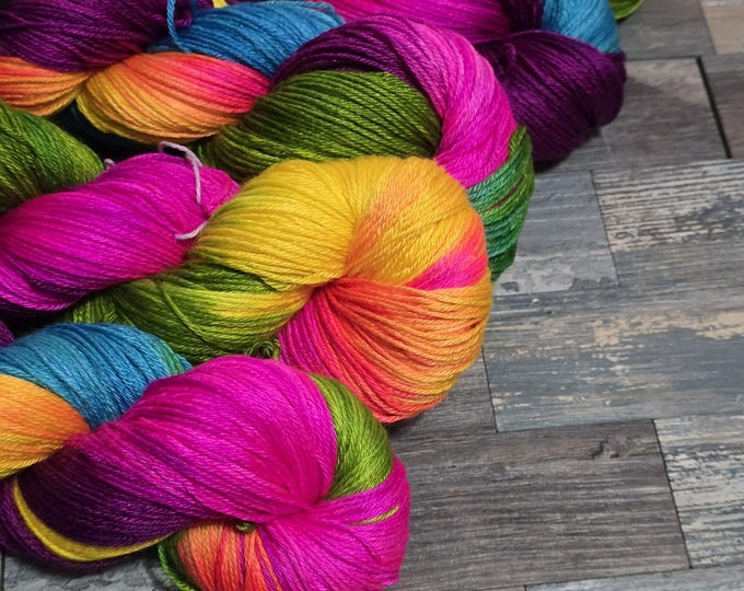 Featured listing image: Handpainted Silk Merino Sock Yarn, Vibrant IDIC Colorway