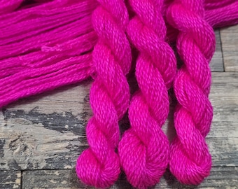 Hand Dyed Wool and Silk Embroidery Thread by Terrafibres, Crewel Wool, Pink UV Reactive