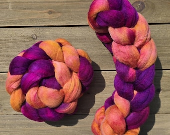 19.5 Micron Hand-Dyed Merino Roving - 4oz. Braid.