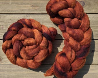 19.5 Micron Hand-Dyed Merino Roving - 4oz. Braid.