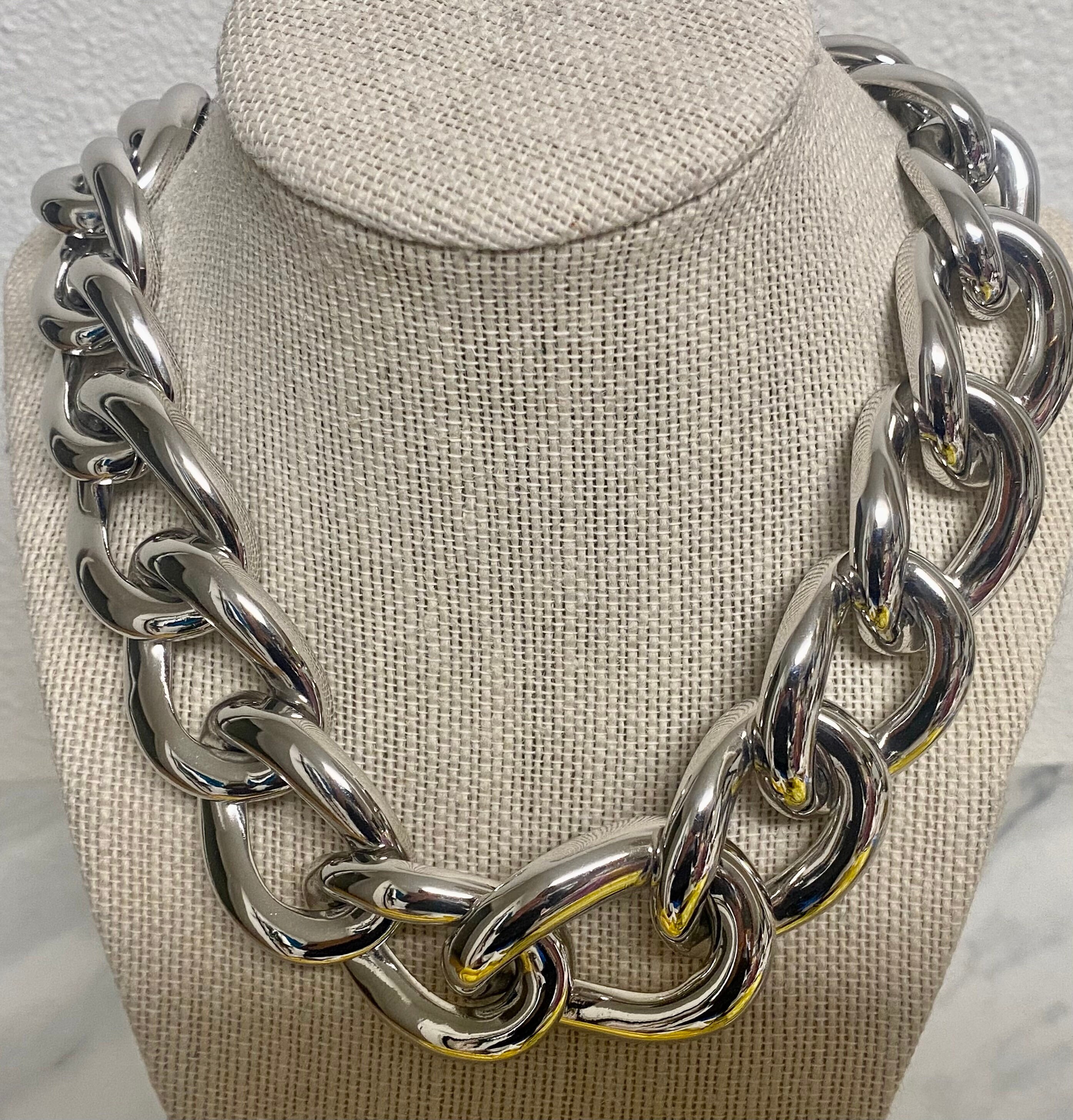 Vtg NEW GIVENCHY Necklace Silver Tone Bold Chunky Graduated Vtg NEW GIVENCHY Necklace Silver Tone Bold Chunky Graduated