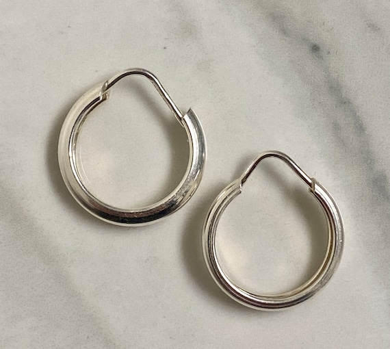 Vtg Sterling Silver Hoop Earrings 15mm Pierced Ro… - image 1