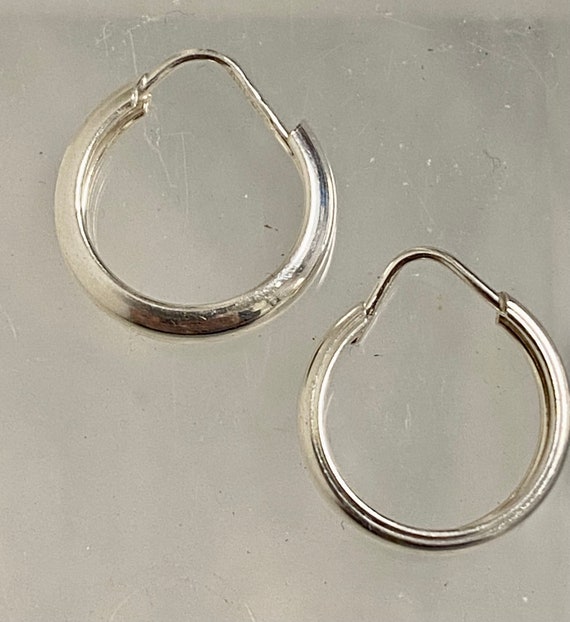 Vtg Sterling Silver Hoop Earrings 15mm Pierced Ro… - image 3