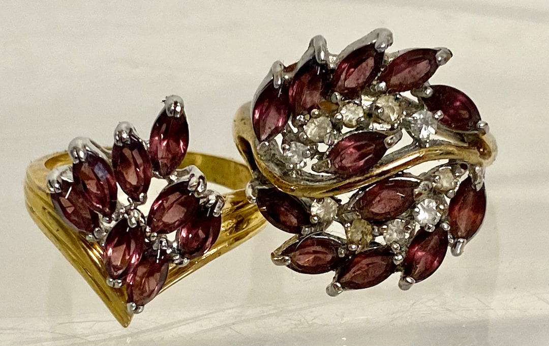 Vtg Set of 2 Cocktail Ring Palm Beach Jewelry by Seta Rhinestones