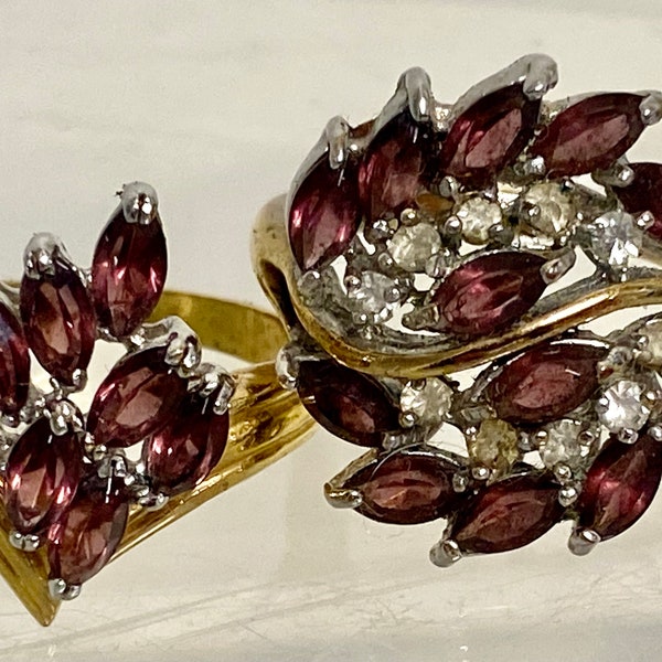 Vtg Set of 2 Cocktail Ring Palm Beach Jewelry By Seta Rhinestones Amethyst Colored 1980s