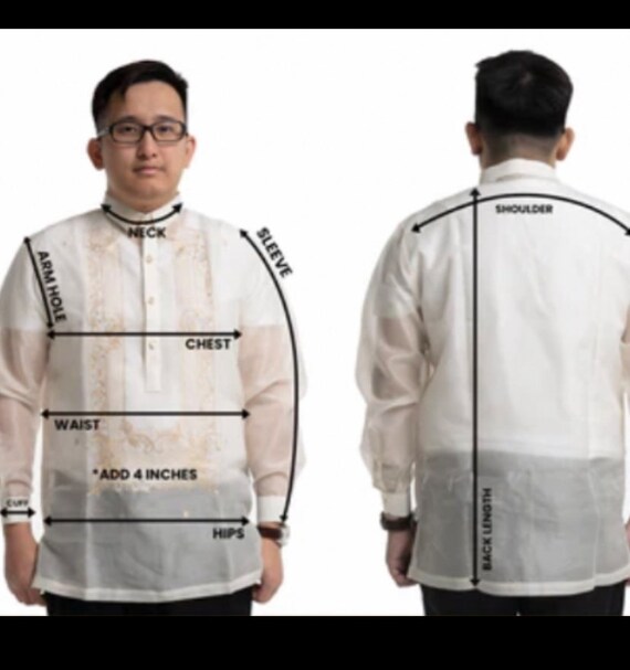 Men's Barong Tagalog Formal Embroidered Silk Organza … Gem