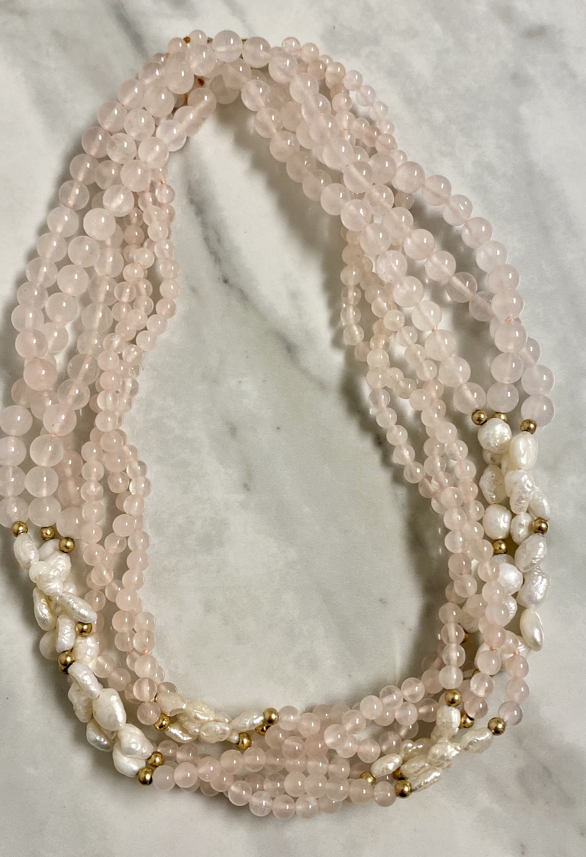 Collier Vintage Avec Belle Perle De Quartz Rose Clair - Modèle *5130 - Occasion