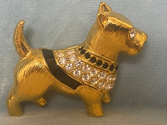 Swarovski Dog Pin marked swan logo figural gold tone Vintage