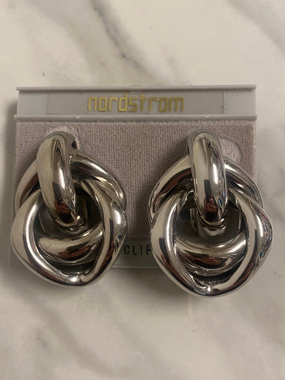Vtg NOC Earrings Silver Tone Chain Link Door Knock