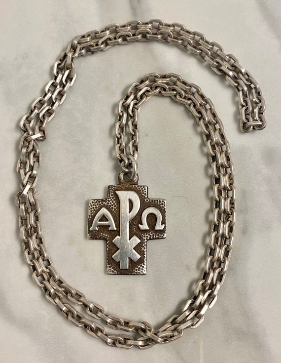 Vtg STERLING CREED Cross and Necklace Alpha Omega… - image 1